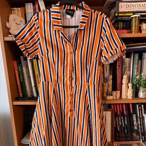 Collectif Size UK 12/ US 8 Dress White with Blue and Orange Stripes